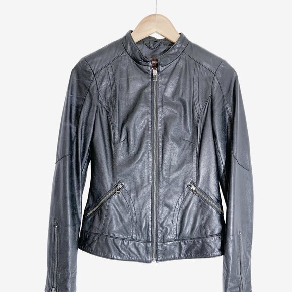 Vintage Y2K Black Leather Biker Jacket by DANIER / Made in Canada / size X-Small - Picture 2 of 16